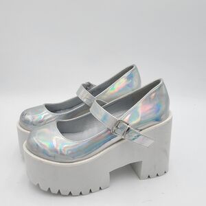DOLLS KILL Holographic Platform Mary Jane Shoes Size 8